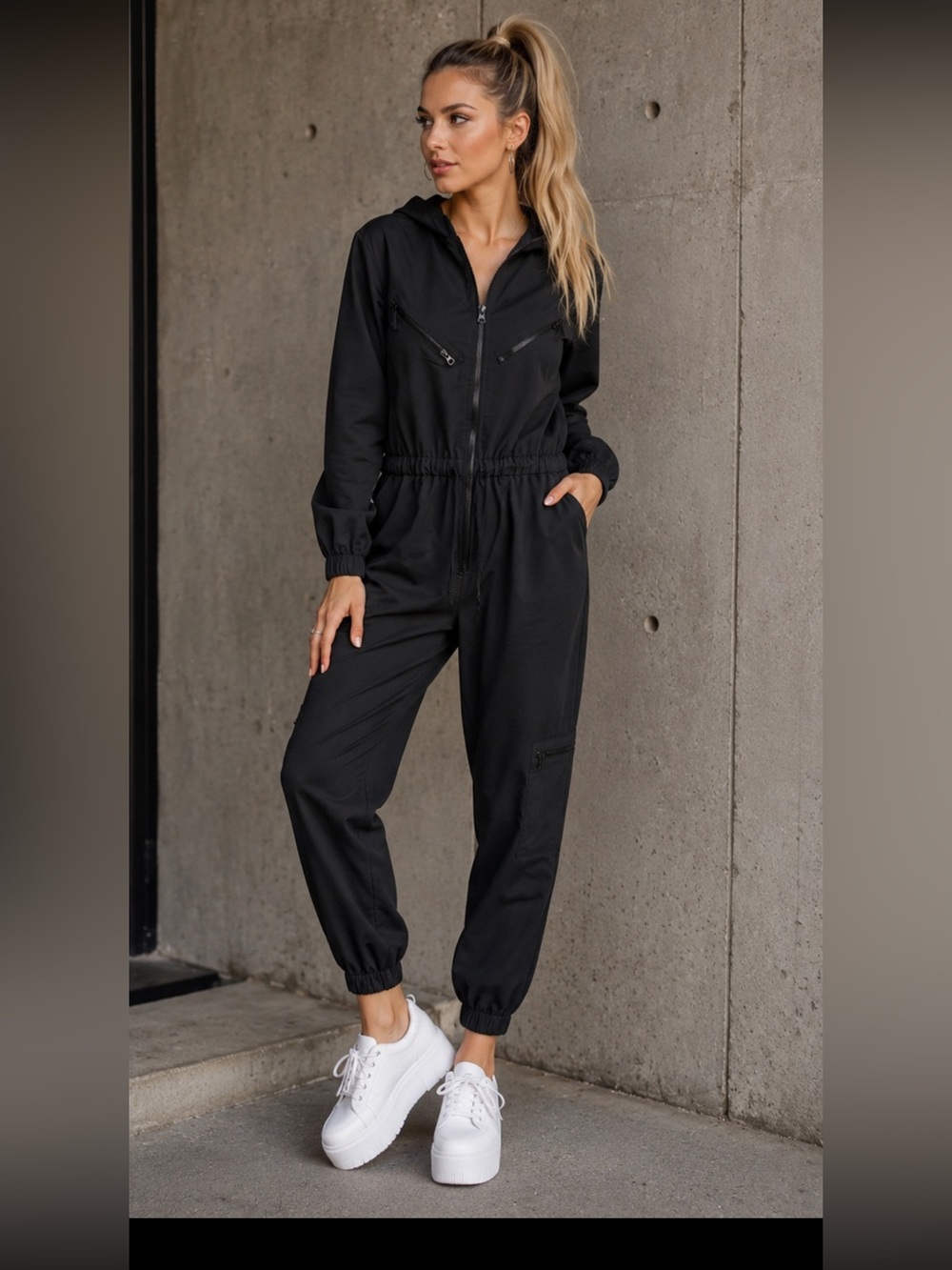Bioromper Classic Black Hooded Utility Jumpsuit